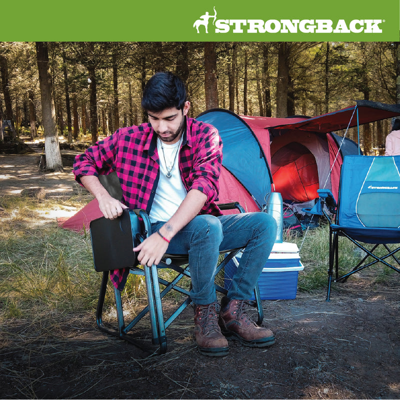 Load image into Gallery viewer, Photo of man in woods sittingSTRONGBACK black director chair
