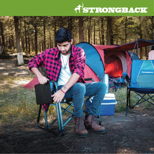 Photo of man in woods sittingSTRONGBACK black director chair