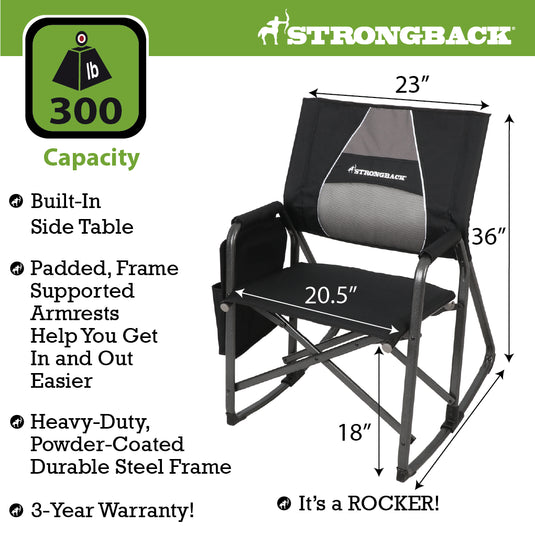 STRONGBACK Rocking Director Chair with Large Cup Holder Pocket