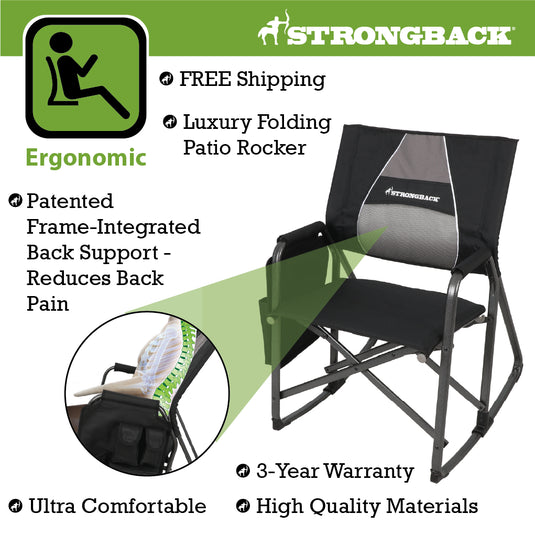 STRONGBACK Rocking Director Chair with Large Cup Holder Pocket