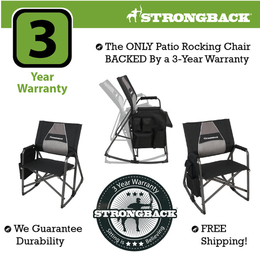 STRONGBACK Rocking Director Chair with Large Cup Holder Pocket