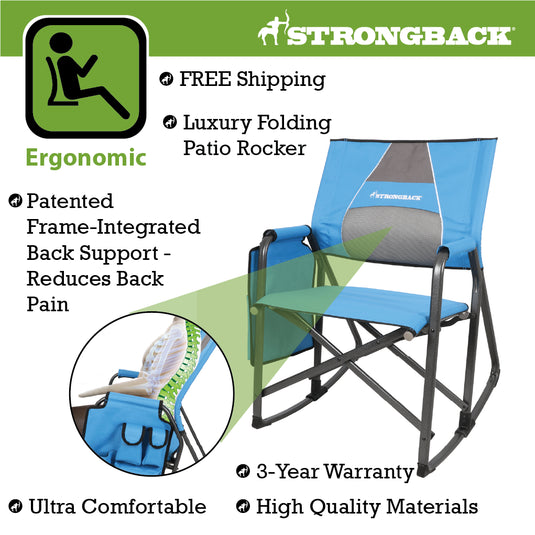 STRONGBACK Rocking Director Chair with Large Cup Holder Pocket