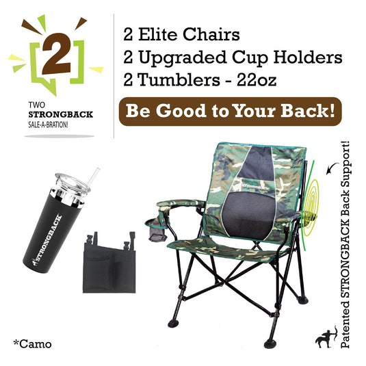 STRONGBACK Elite Chair 2 bundle pack - camo - with tumblers and extra cup holder pocket