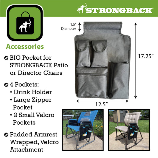 STRONGBACK Rocking Director Chair with Large Cup Holder Pocket - Black/Grey - Your Ultimate Camping Companion