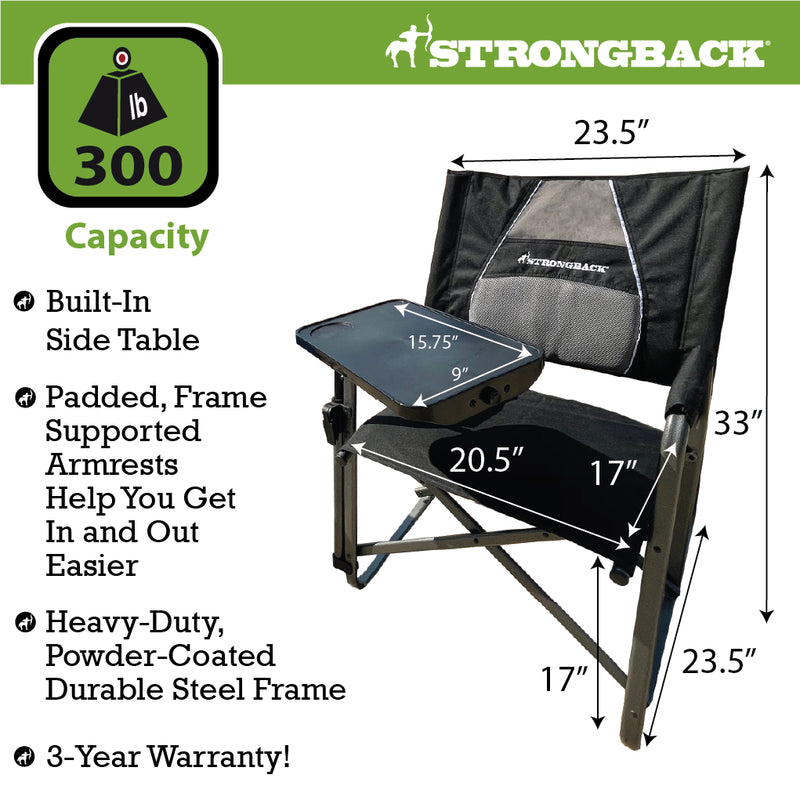 Load image into Gallery viewer, STRONGBACK Director Chair with Side Table - Black/Grey - Your Ultimate Camping Companion
