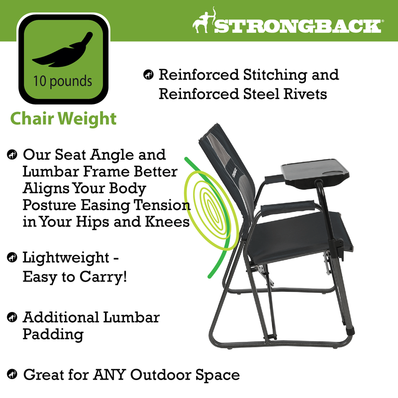 Load image into Gallery viewer, STRONGBACK Director Chair weight and fabric details
