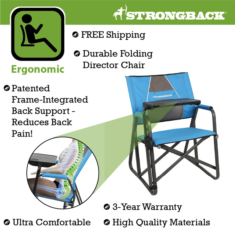 Load image into Gallery viewer, STRONGBACK Director Chair with Side Table - Blue/Grey - Your Ultimate Camping Companion
