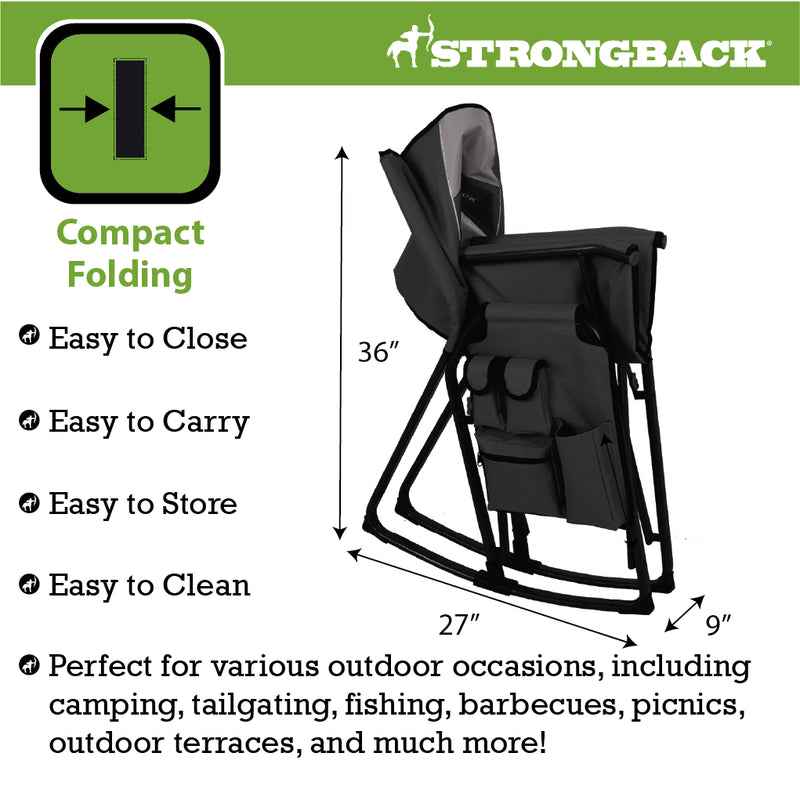 Load image into Gallery viewer, STRONGBACK Rocking Director Chair with Large Cup Holder Pocket - Black/Grey - Your Ultimate Camping Companion
