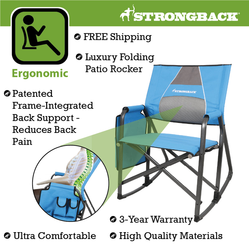 Load image into Gallery viewer, STRONGBACK Rocking Director Chair with with Large Cup Holder Pocket - Blue/Grey - Your Ultimate Camping Companion
