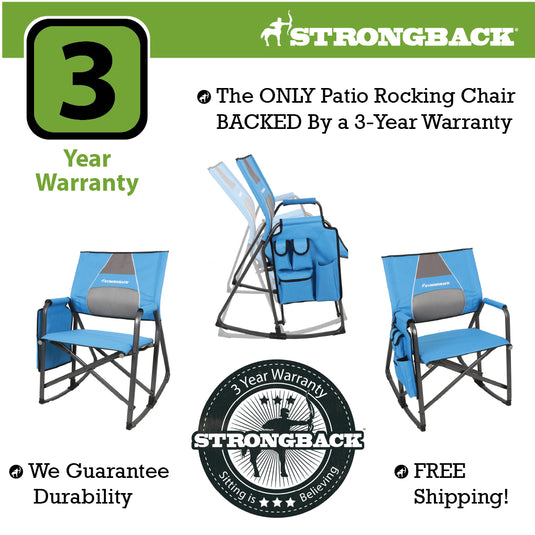 STRONGBACK Rocking Director Chair with with Large Cup Holder Pocket Blue Grey Your Ultimate Camping Companion