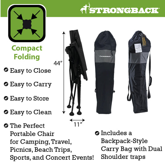 STRONGBACK Elite - Black/Grey Camping Chair - The Ultimate in Comfort and Ergonomics