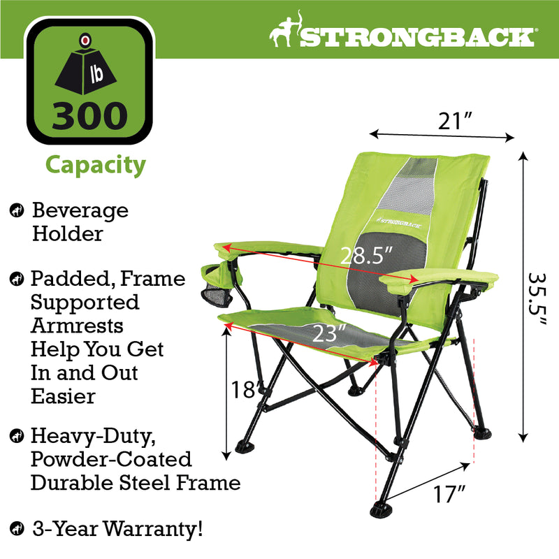 Load image into Gallery viewer, STRONGBACK Elite - Lime Green/Grey Mesh Camping Chair - The Ultimate in Comfort and Ergonomics
