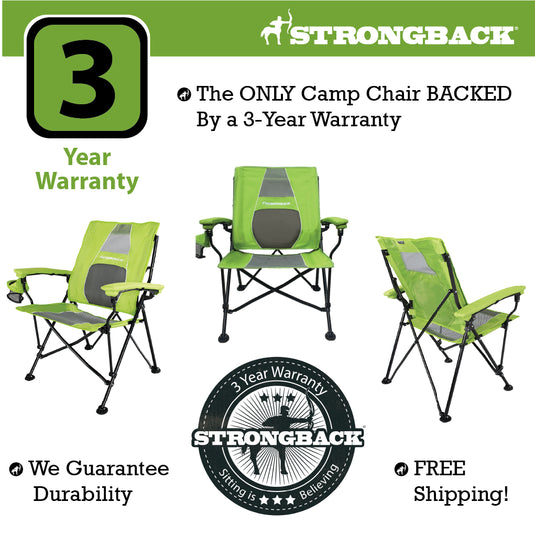 STRONGBACK Elite - Lime Green/Grey Mesh Camping Chair - The Ultimate in Comfort and Ergonomics
