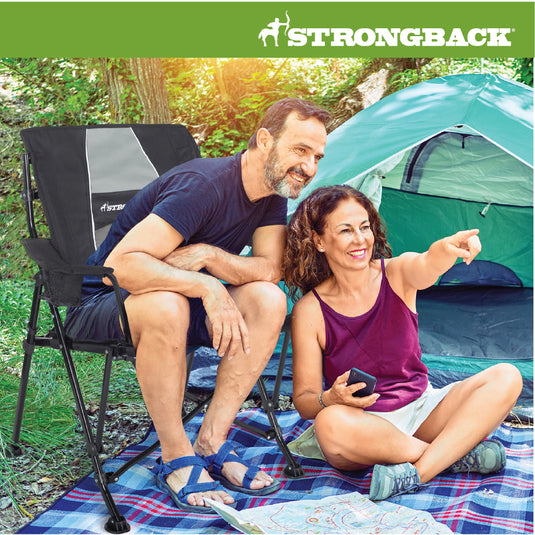 STRONGBACK GURU - Black/Grey Camping Chair - Your Ultimate Ergonomic Folding Camping Chair