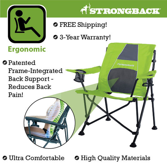 STRONGBACK GURU - Lime Green/Grey Mesh Camping Chair - Your Ultimate Ergonomic Folding Camping Chair