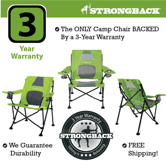 STRONGBACK GURU - Lime Green/Grey Mesh Camping Chair - Your Ultimate Ergonomic Folding Camping Chair
