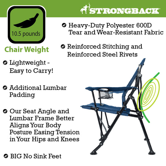 STRONGBACK GURU - Navy/Grey Camping Chair - Your Ultimate Ergonomic Folding Camping Chair
