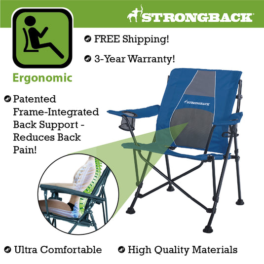 STRONGBACK GURU - Navy/Grey Camping Chair - Your Ultimate Ergonomic Folding Camping Chair