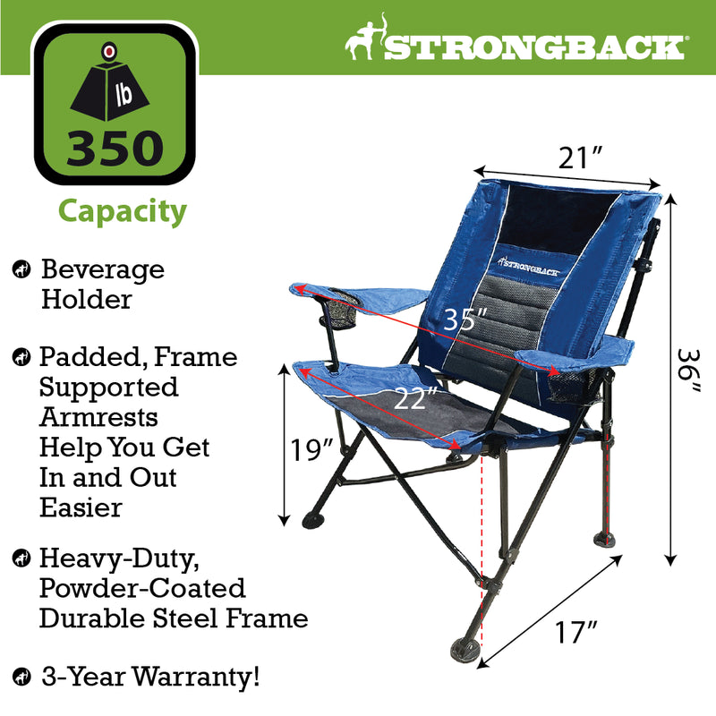 Load image into Gallery viewer, STRONGBACK Guru XL - Blue/Black - The Ultimate Camping Chair for Big and Tall Individuals

