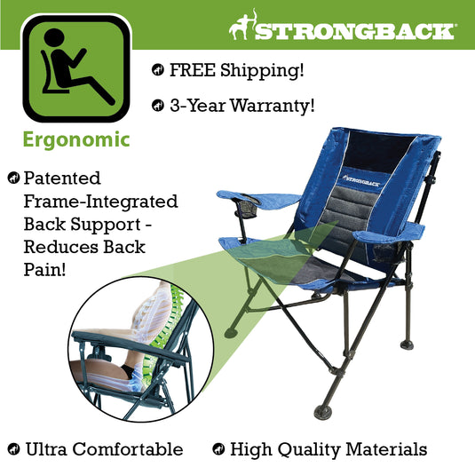 STRONGBACK Guru XL - Blue/Black - The Ultimate Camping Chair for Big and Tall Individuals