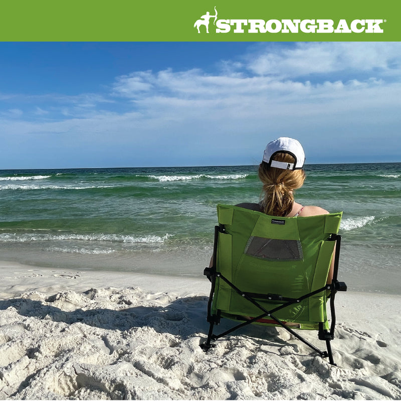 Load image into Gallery viewer, STRONGBACK Low G Recliner Beach Chair - Lime Green/Grey Mesh - Experience Ultimate Comfort and Relaxation
