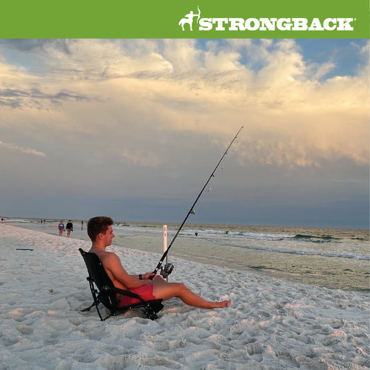 STRONGBACK Low G Recliner Beach Chair - Black/Grey - Experience Ultimate Comfort and Relaxation