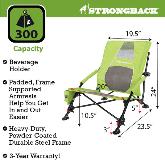 STRONGBACK Low G Recliner Beach Chair - Lime Green/Grey Mesh - Experience Ultimate Comfort and Relaxation