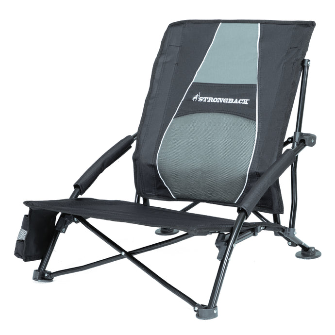 STRONGBACK Low Gravity Beach Chair- Black/Grey - Experience Ultimate Comfort and Relaxation