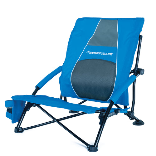 STRONGBACK Low Gravity Beach Chair- Blue/Grey - Experience Ultimate Comfort and Relaxation