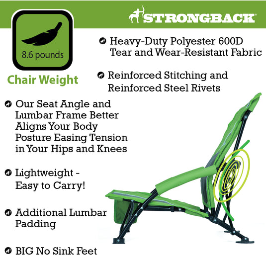 STRONGBACK Low Gravity Beach Chair- Lime Green/Grey Mesh - Experience Ultimate Comfort and Relaxation