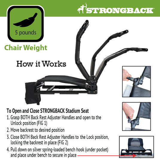 STRONGBACK Stadium Seat Black Ultimate Comfort for Game Day