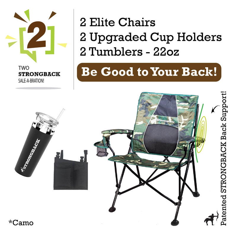Load image into Gallery viewer, STRONGBACK Elite Chair 2 bundle pack - camo - with tumblers and extra cup holder pocket
