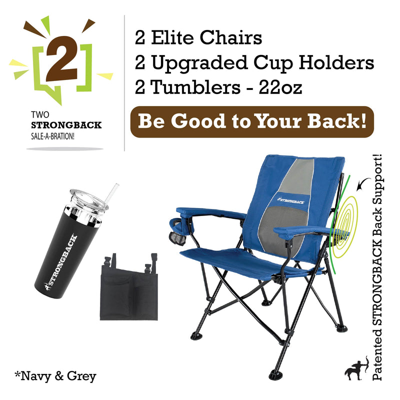 Load image into Gallery viewer, STRONGBACK Elite Chair 2 bundle pack - navy - with tumblers and extra cup holder pocket

